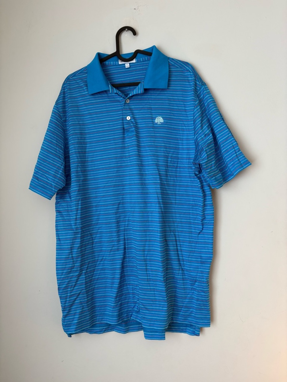 Peter Millar Men's Blue Striped Polo Golf collared Shirt Large